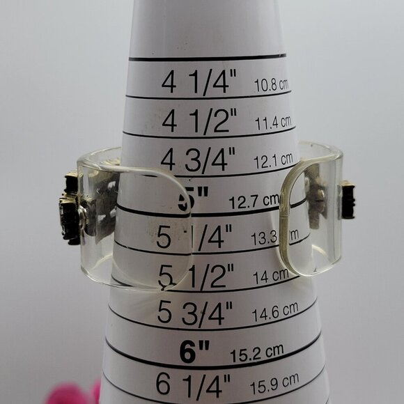 J.Crew Blue Crystal Clear Acrylic Cuff Bracelet Open Statement Art Deco 5.5" - Picture 5 of 5